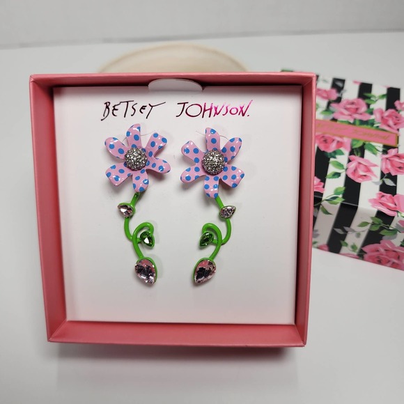 Betsey Johnson Jewelry - Betsey Johnson Whimsical Polka Dot Flower Earrings